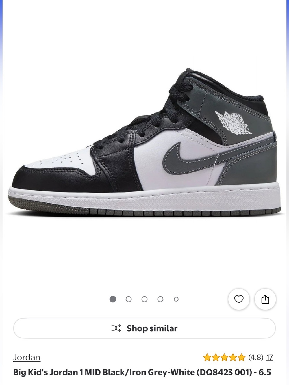 Jordan 1 MID Black Iron Grey-White 3Y